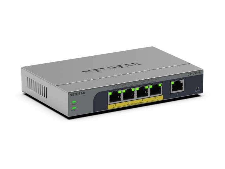NETGEAR GS105EPP Unmanaged Gigabit Ethernet (10/100/1000) Power over Ethernet (PoE) Bureaublad-/wandmontage Grijs (GS105EPP-100EUS) thumbnail