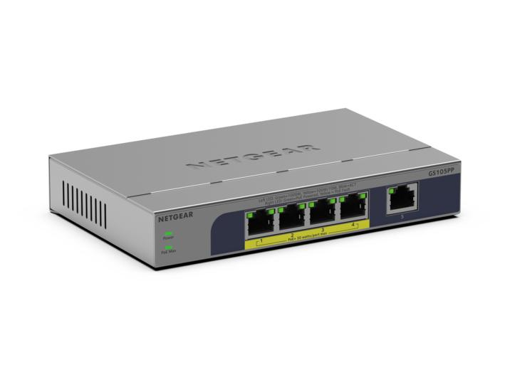 NETGEAR GS105PP Unmanaged Gigabit Ethernet (10/100/1000) Power over Ethernet (PoE) Bureaublad-/wandmontage Grijs (GS105PP-300EUS) thumbnail