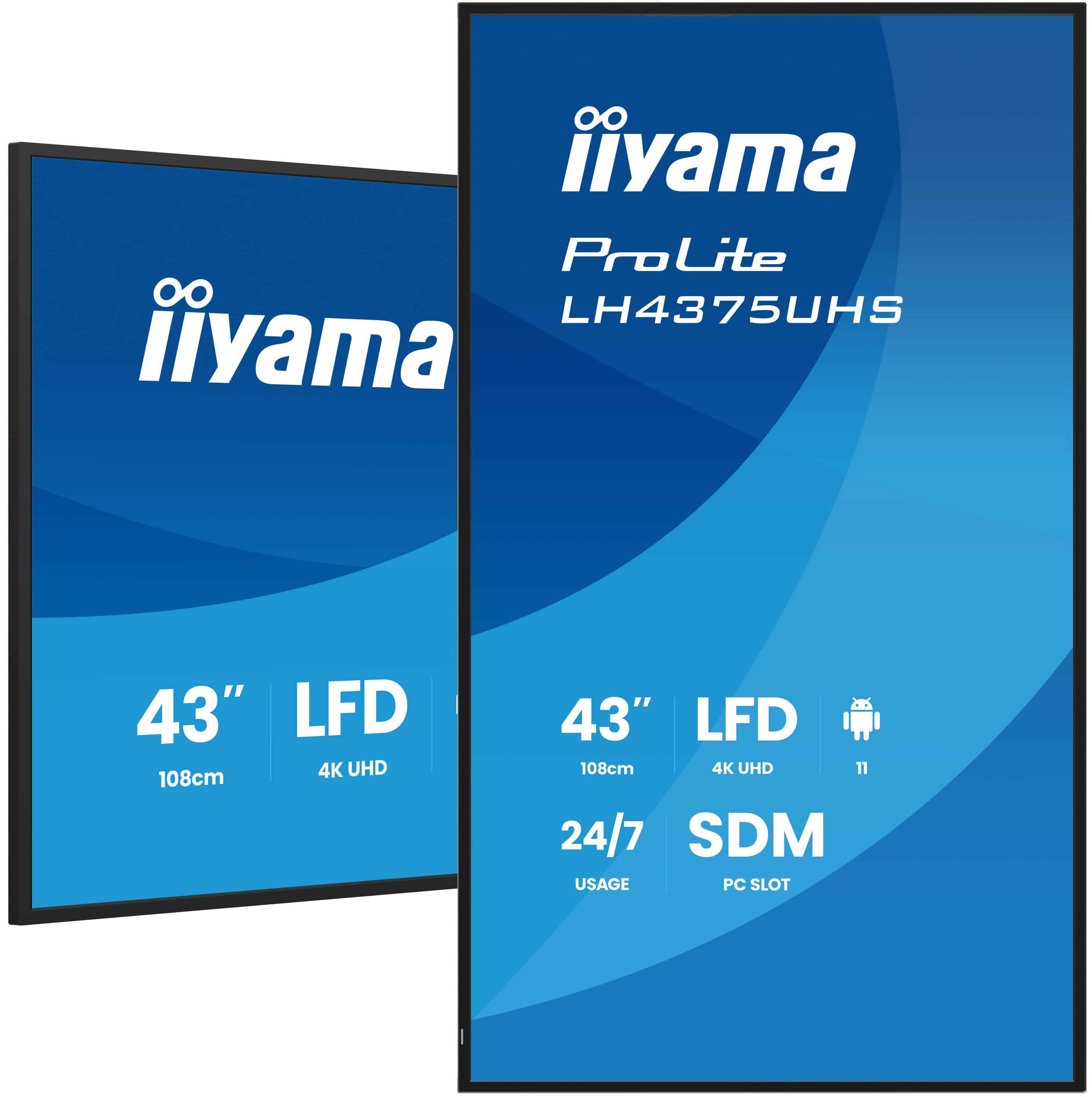 iiyama LH4375UHS-B2AG beeldkrant Digitale signage flatscreen 108 cm (42.5") LCD Wifi 500 cd/m² 4K Ultra HD Zwart Type processor Android 11 24/7 (LH4375UHS-B2AG) thumbnail