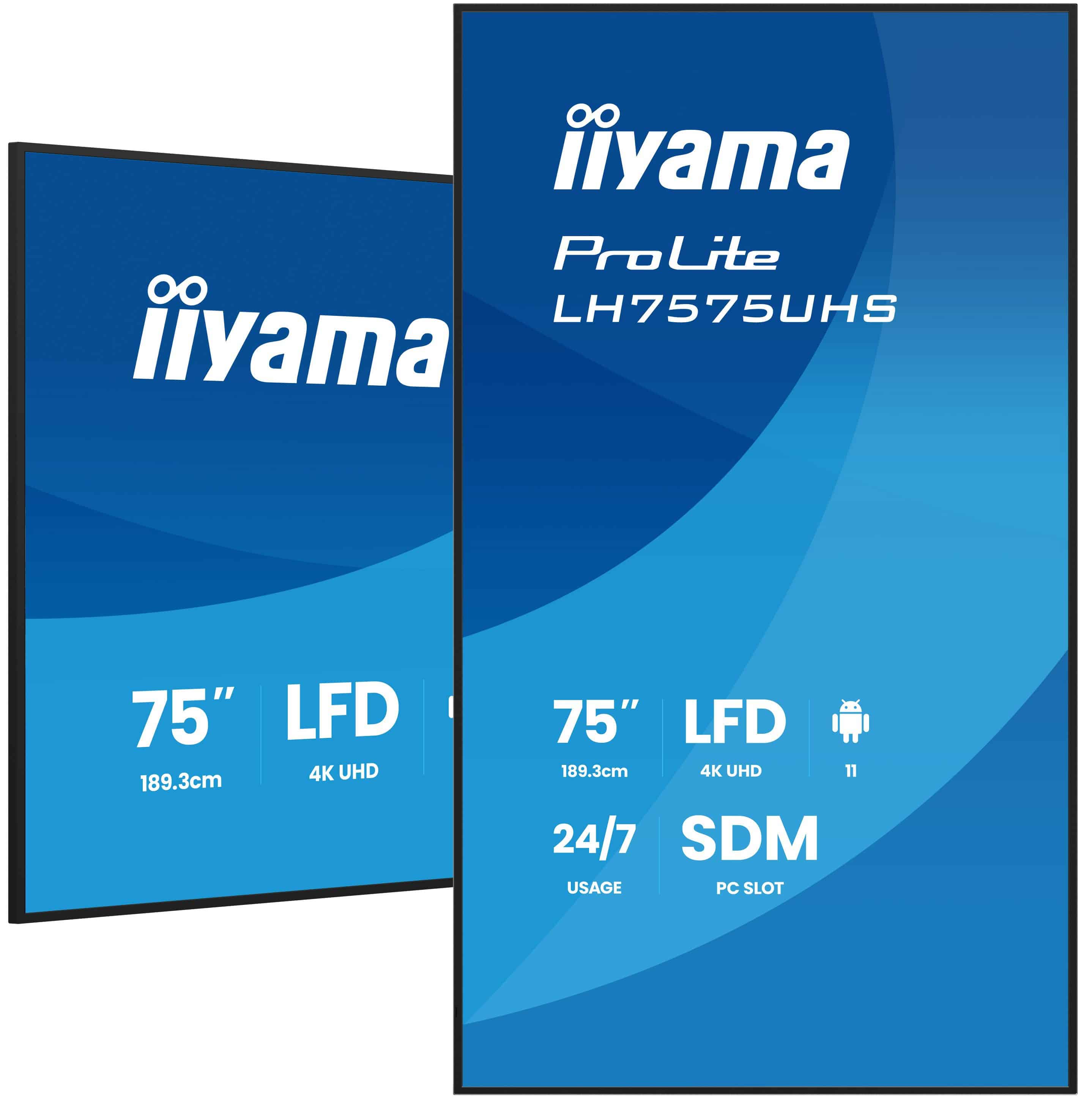 iiyama LH7575UHS-B2AG beeldkrant Digitale signage flatscreen 190,5 cm (75") LCD Wifi 500 cd/m² 4K Ultra HD Zwart Type processor Android 11 24/7 (LH7575UHS-B2AG) thumbnail