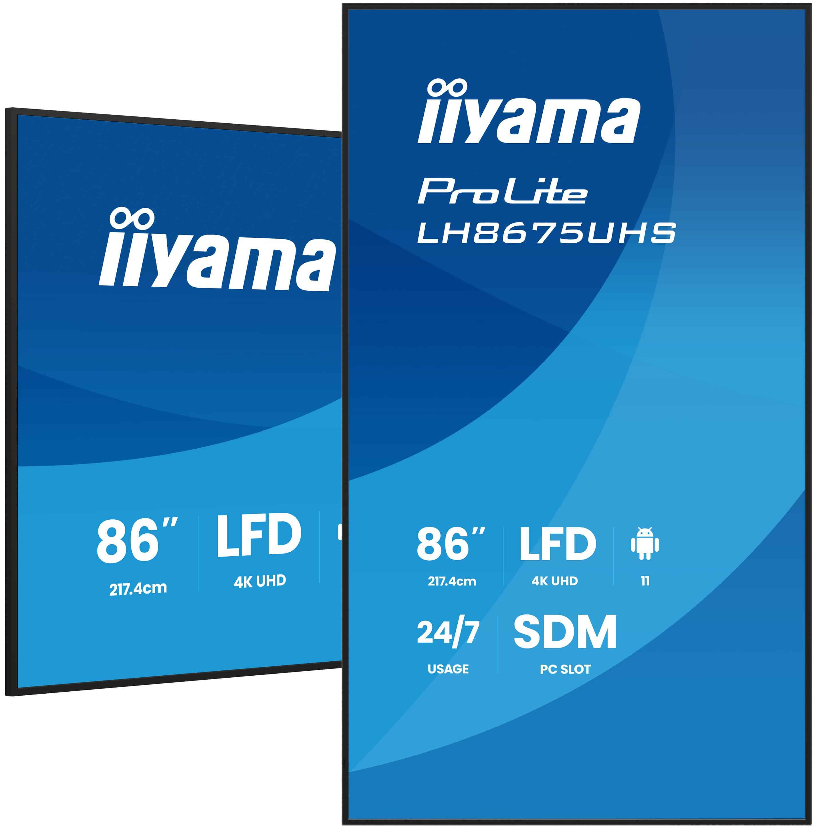 iiyama LH8675UHS-B2AG beeldkrant Digitale signage flatscreen 2,17 m (85.6") LCD Wifi 500 cd/m² 4K Ultra HD Zwart Type processor Android 11 24/7 (LH8675UHS-B2AG) thumbnail