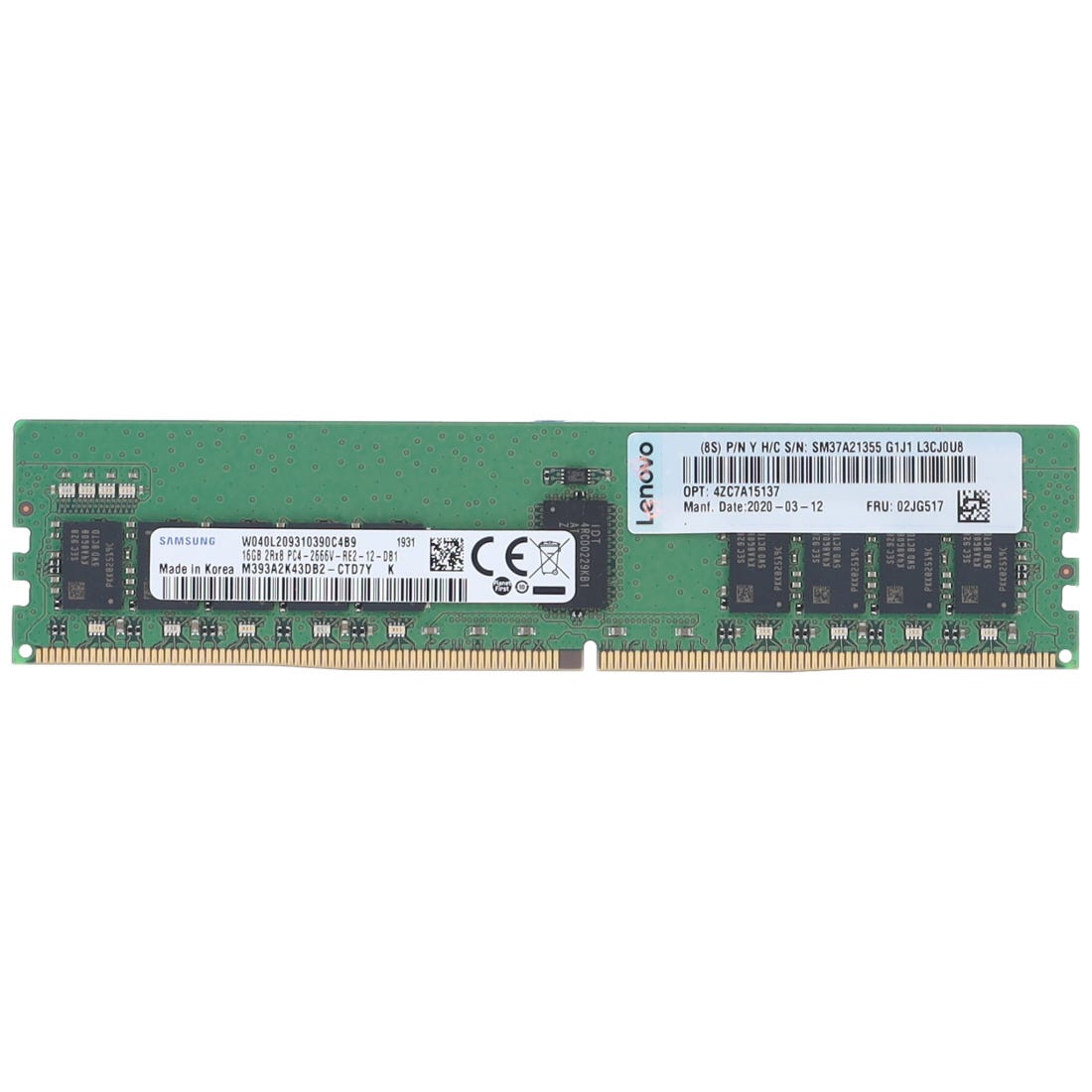 LENOVO 16GB (1*16GB) 2RX8 PC4-21300V-R DDR4-2666MHZ RDIMM (02JG517) thumbnail