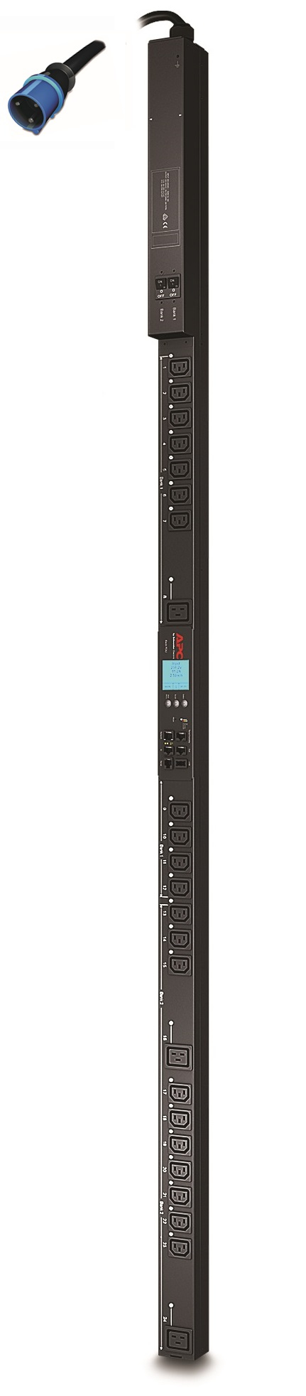 APC Rack PDU AP8653 - Switched & Metered-by-Outlet, 0U, 32A, 230V, (21x) C13 & (3x) C19, IEC 309 32A stekker (ACFD12-T) thumbnail
