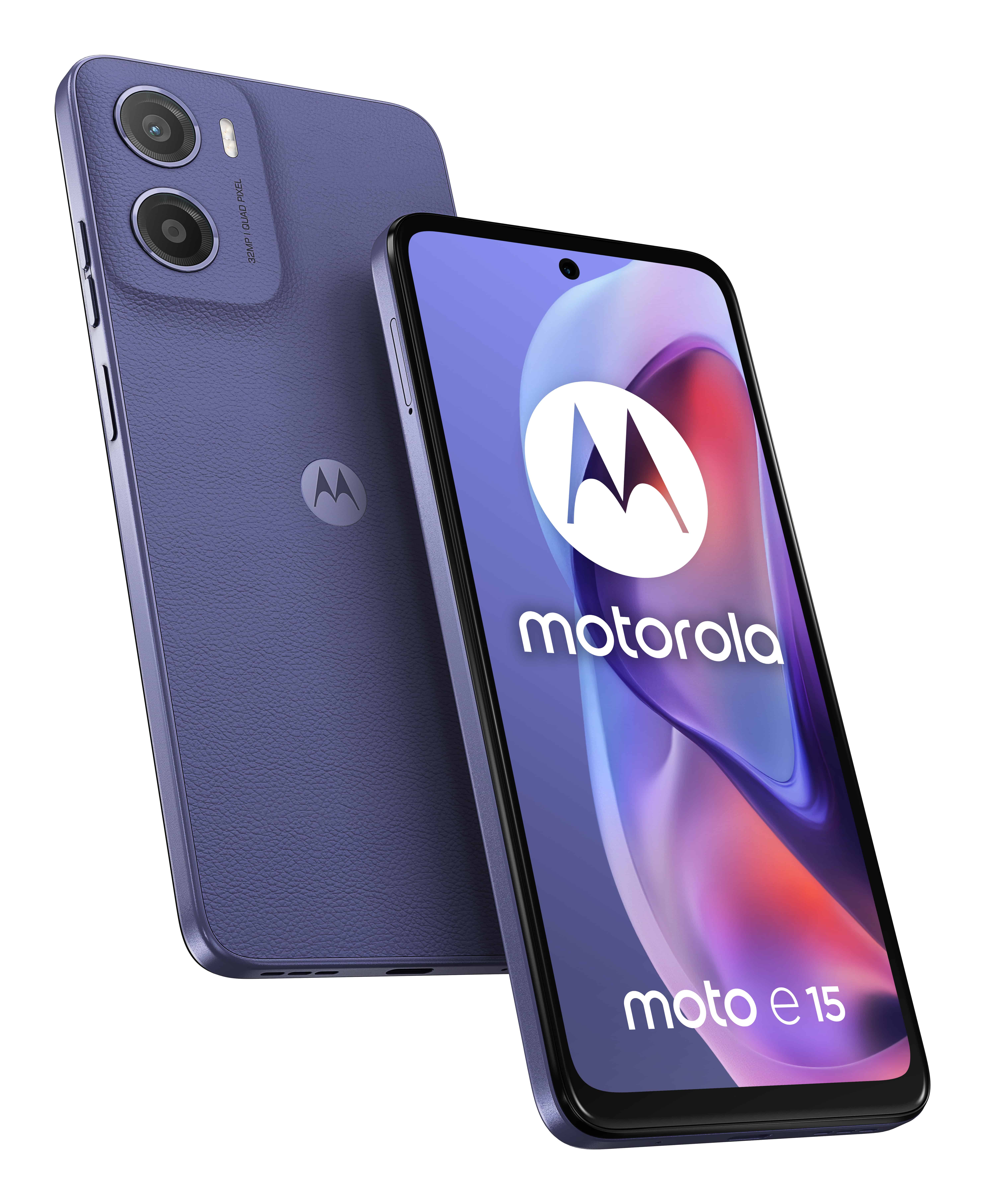 Motorola moto e15 16,9 cm (6.67) Dual SIM Android 14 Go edition 4G USB Type-C 2 GB 64 GB 5200 mAh Lavendel (PB6S0003PL) thumbnail Motorola moto e15 16,9 cm (6.67) Dual SIM Android 14 Go edition 4G USB Type-C 2 GB 64 GB 5200 mAh Lavendel (PB6S0003PL) thumbnail