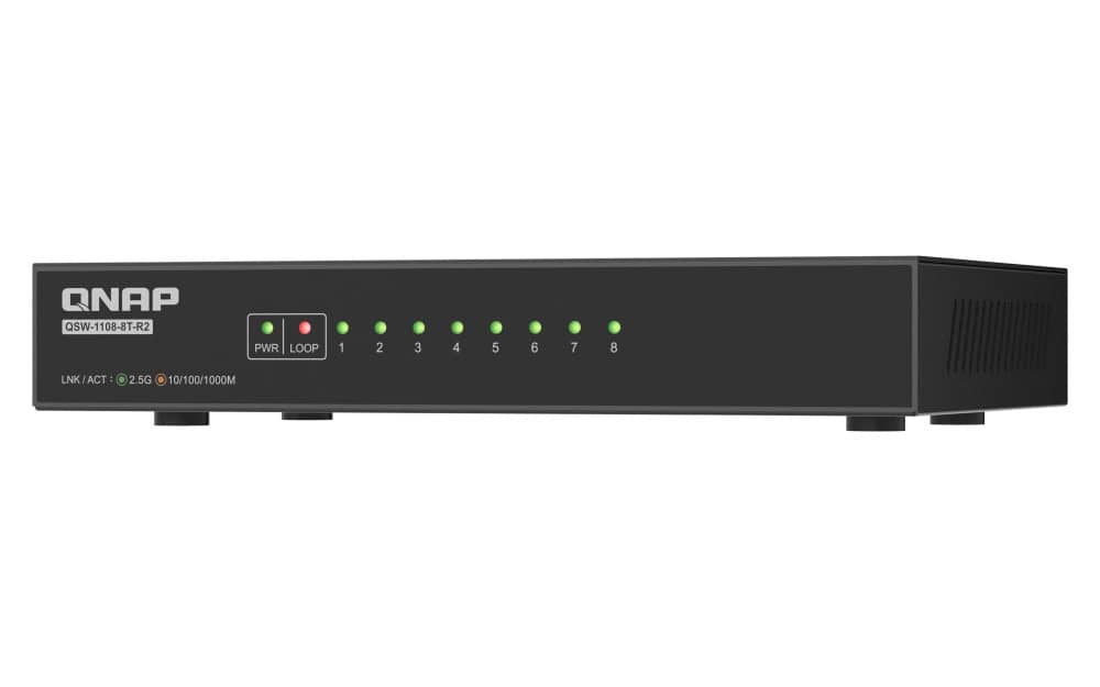 QNAP QSW-1108-8T-R2 netwerk-switch Unmanaged 2.5G Ethernet (100/1000/2500) Desktop Zwart (QSW-1108-8T-R2) thumbnail