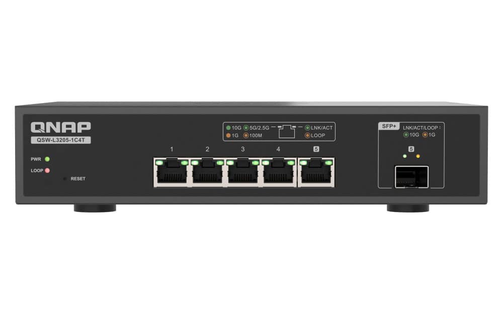 QNAP QSW-L3205-1C4T 4 Managed 10G Ethernet (100/1000/10000) Desktop Zwart (QSW-L3205-1C4T) thumbnail