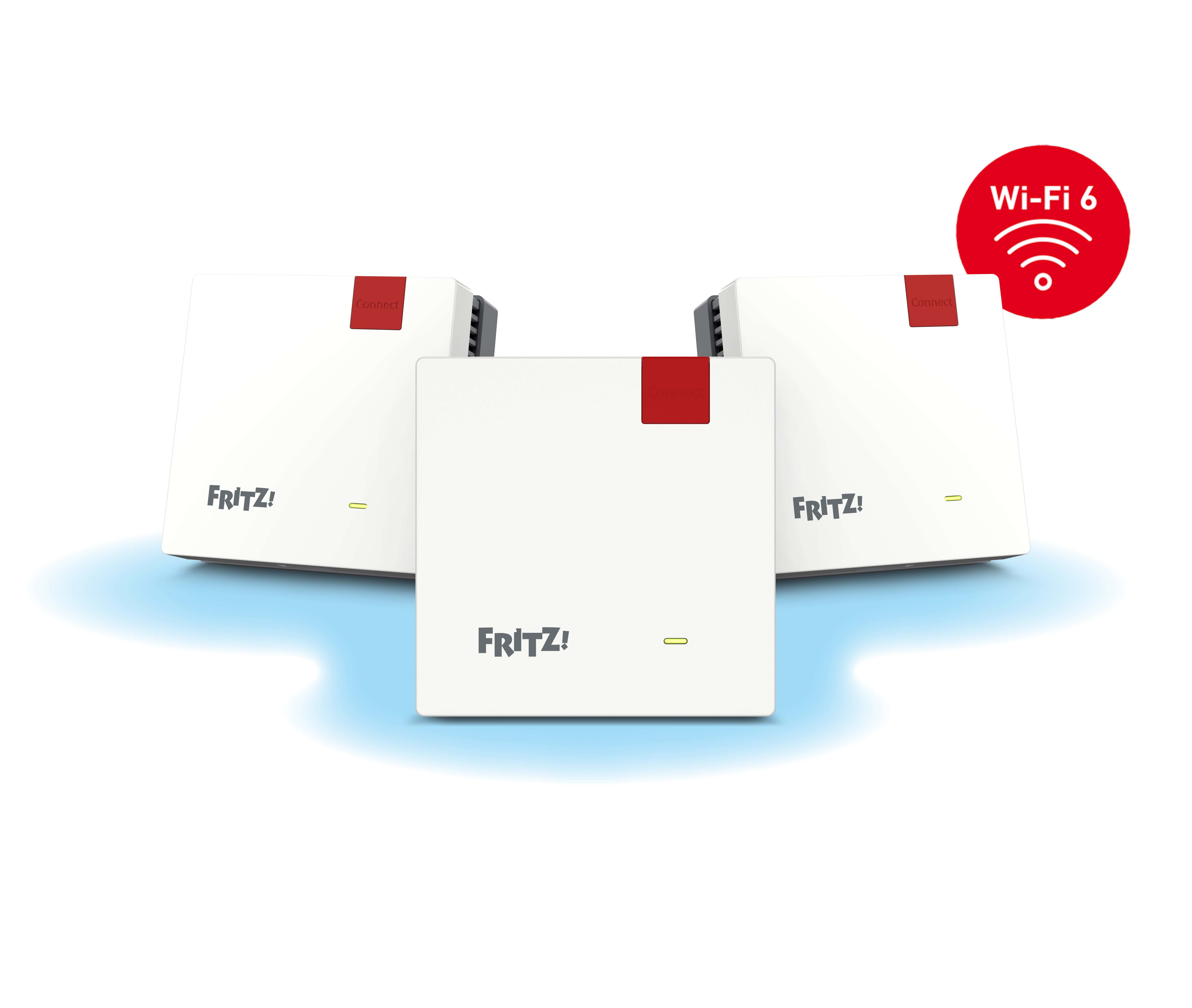 FRITZ! Mesh Set FRITZMESH SET 1600 3-PACK EDITION INTERNATIONAL Dual-band (2.4 GHz / 5 GHz) Wi-Fi 6 (802.11ax) Rood, Wit Intern (20003127) thumbnail FRITZ! Mesh Set FRITZMESH SET 1600 3-PACK EDITION INTERNATIONAL Dual-band (2.4 GHz / 5 GHz) Wi-Fi 6 (802.11ax) Rood, Wit Intern (20003127) thumbnail