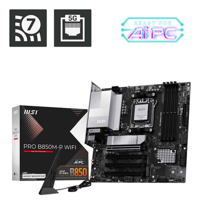 MSI PRO B850M-P WIFI moederbord AMD B850 Socket AM5 micro ATX (7E71-001R) thumbnail