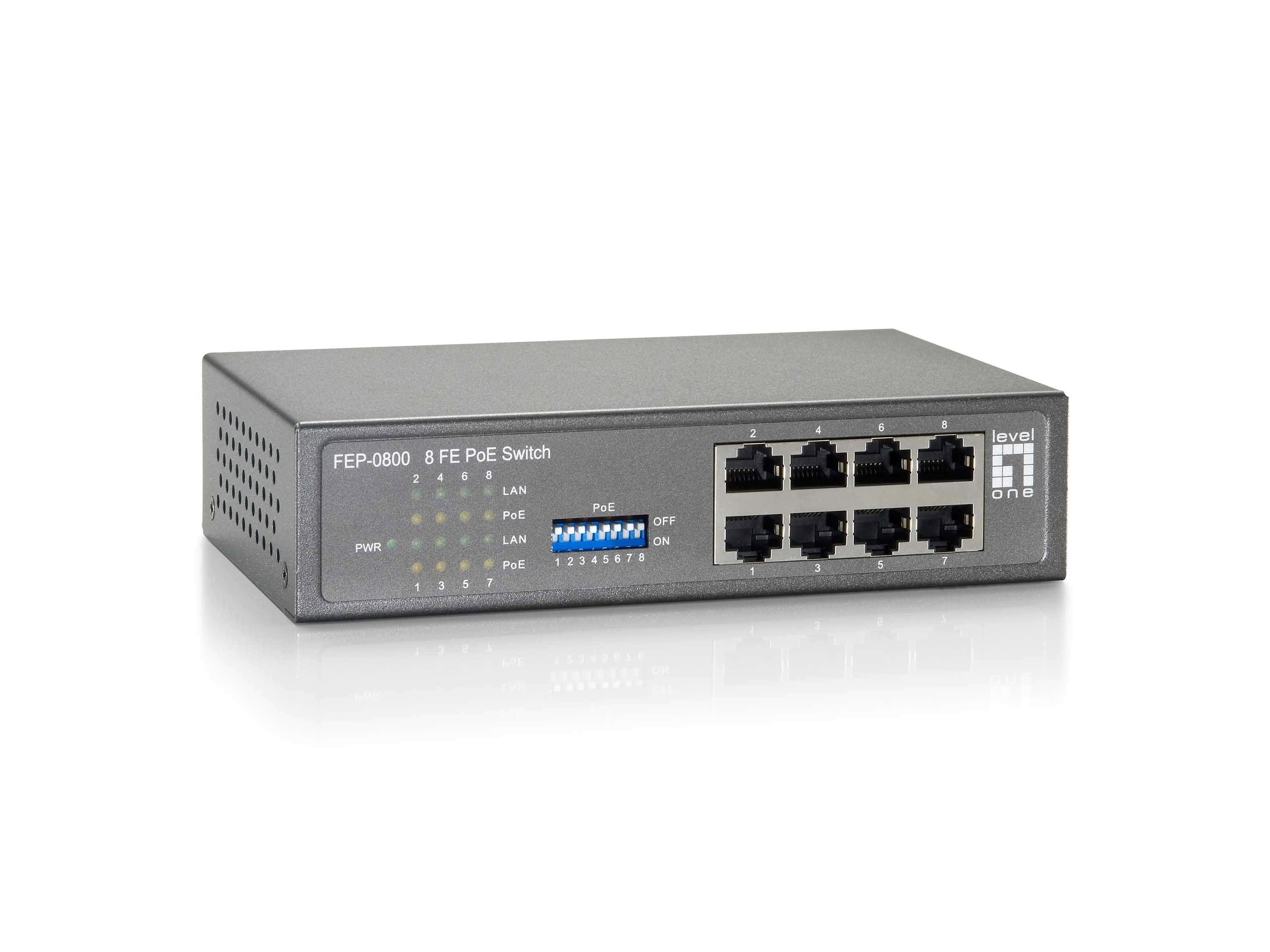 LevelOne FEP-0800 netwerk-switch Fast Ethernet (10/100) Power over Ethernet (PoE) Zwart, Grijs (FEP-0800) thumbnail