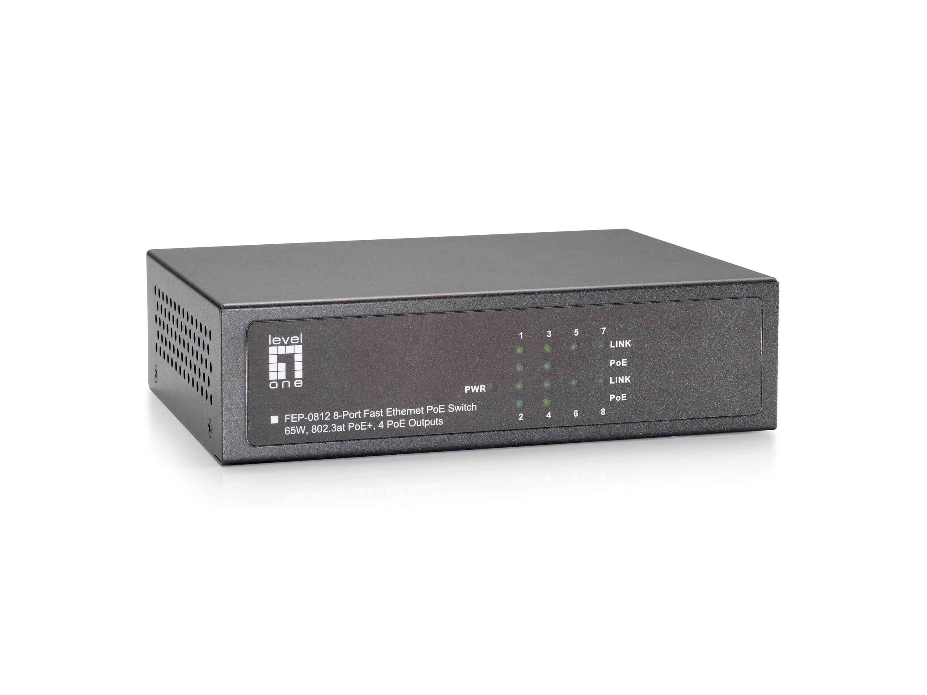 LevelOne FEP-0812 netwerk-switch Fast Ethernet (10/100) Power over Ethernet (PoE) Zwart (FEP-0812) thumbnail