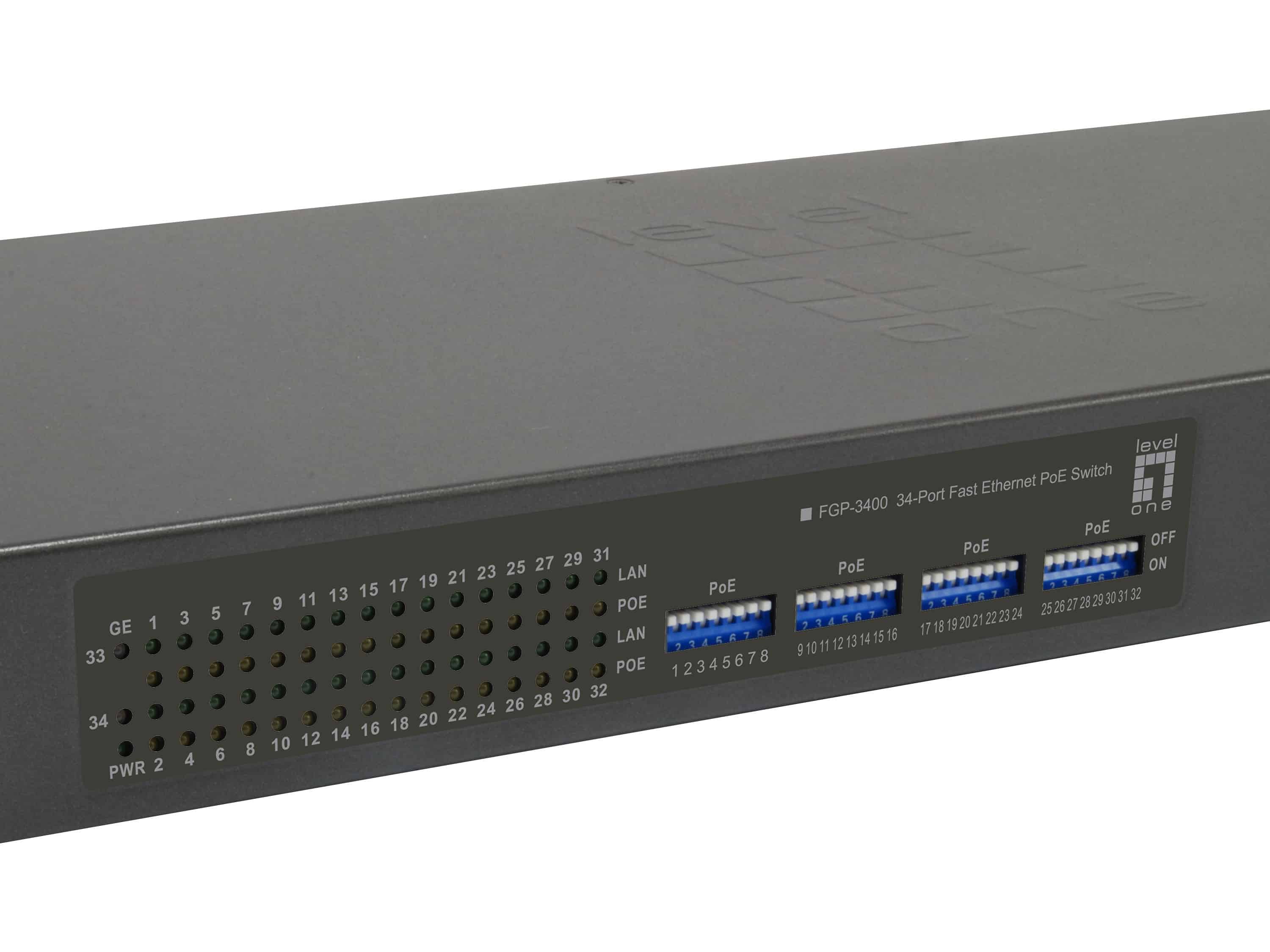 LevelOne FGP-3400W380 netwerk-switch Unmanaged Fast Ethernet (10/100) Power over Ethernet (PoE) Zwart (FGP-3400W380) thumbnail