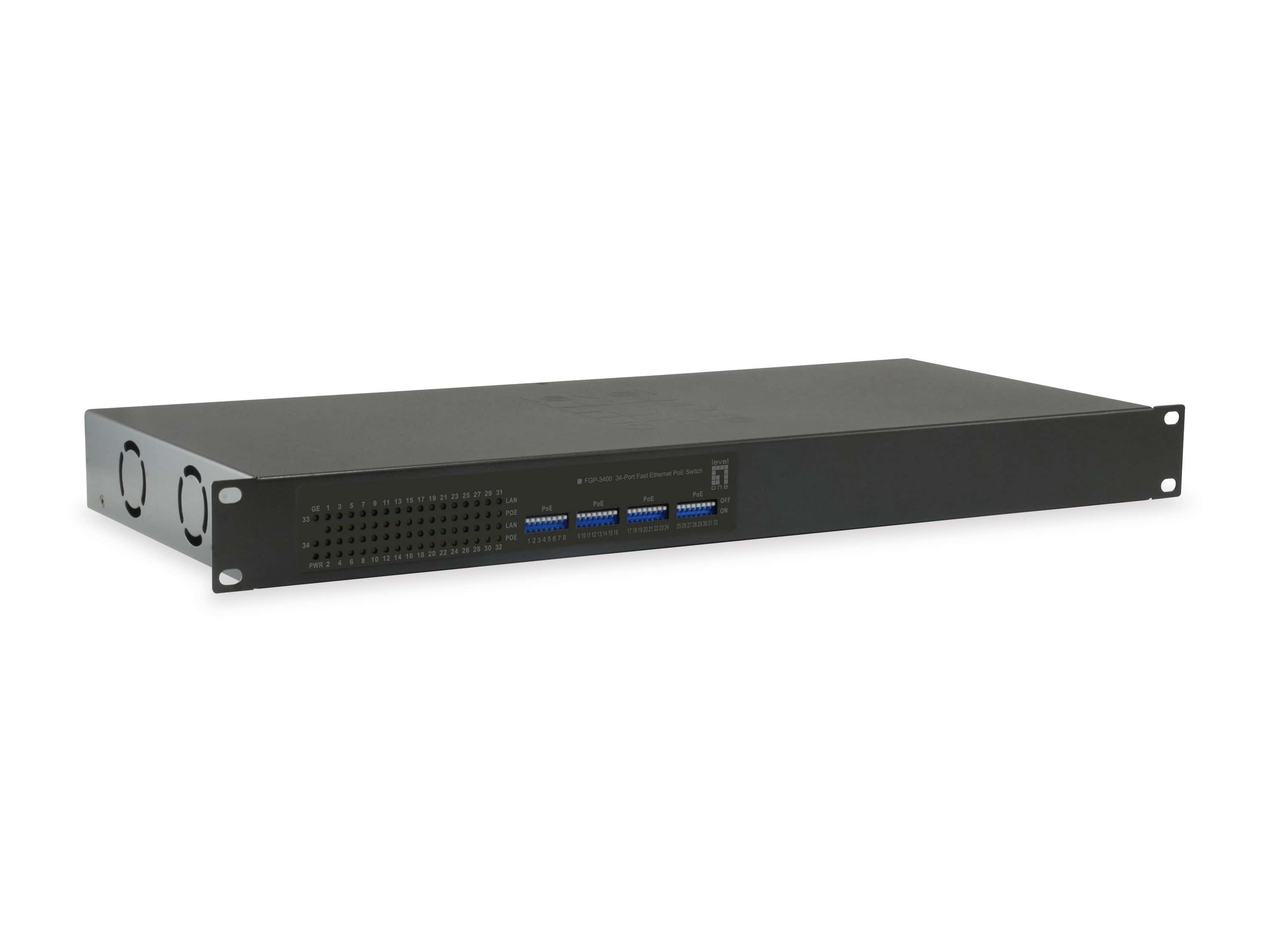 LevelOne FGP-3400W380 netwerk-switch Unmanaged Fast Ethernet (10/100) Power over Ethernet (PoE) Zwart (FGP-3400W380) thumbnail