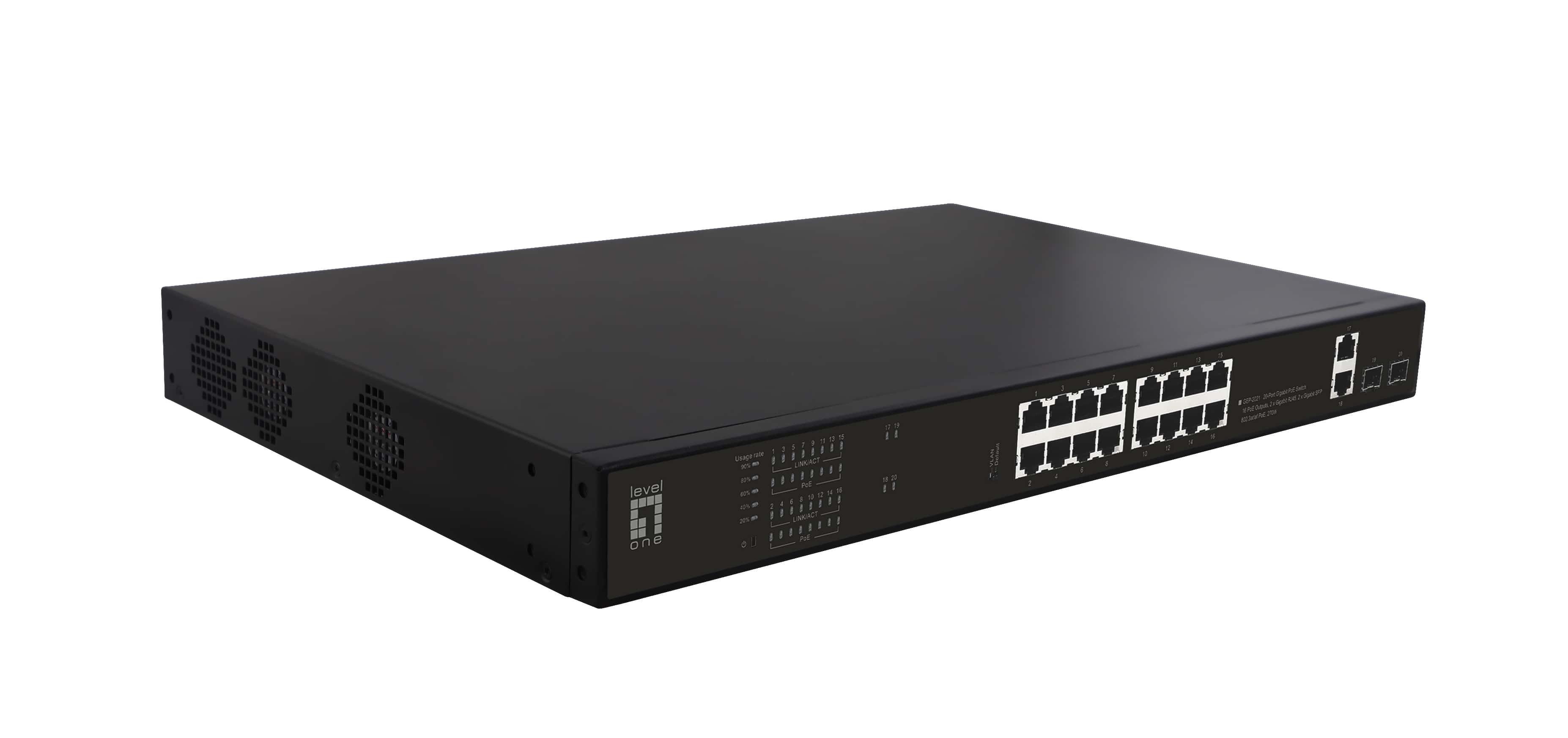 LevelOne GEP-2021 netwerk-switch Unmanaged Gigabit Ethernet (10/100/1000) Power over Ethernet (PoE) 1U Zwart (GEP-2021) thumbnail