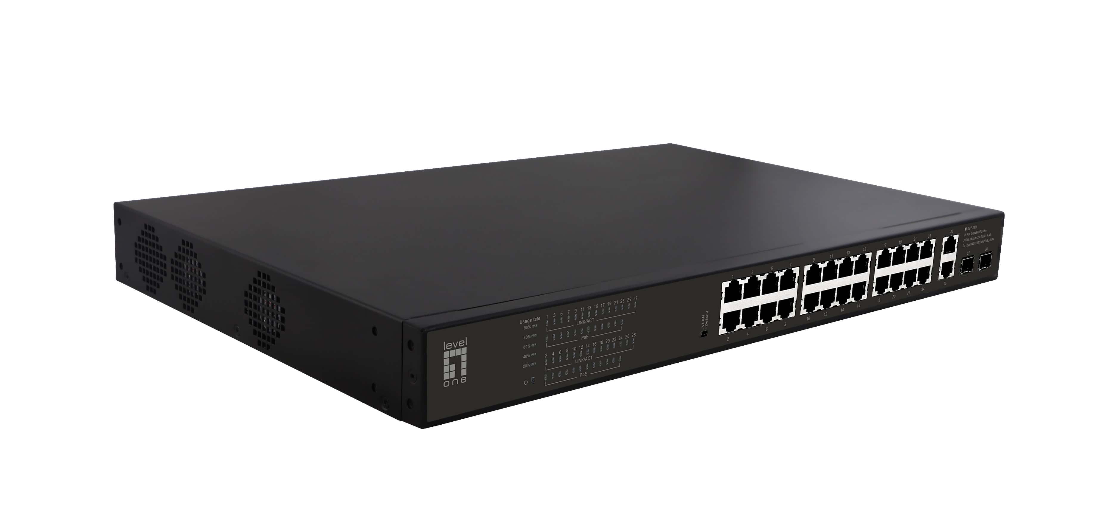 LevelOne GEP-2821 netwerk-switch Unmanaged Gigabit Ethernet (10/100/1000) Power over Ethernet (PoE) 1U Zwart (GEP-2821) thumbnail