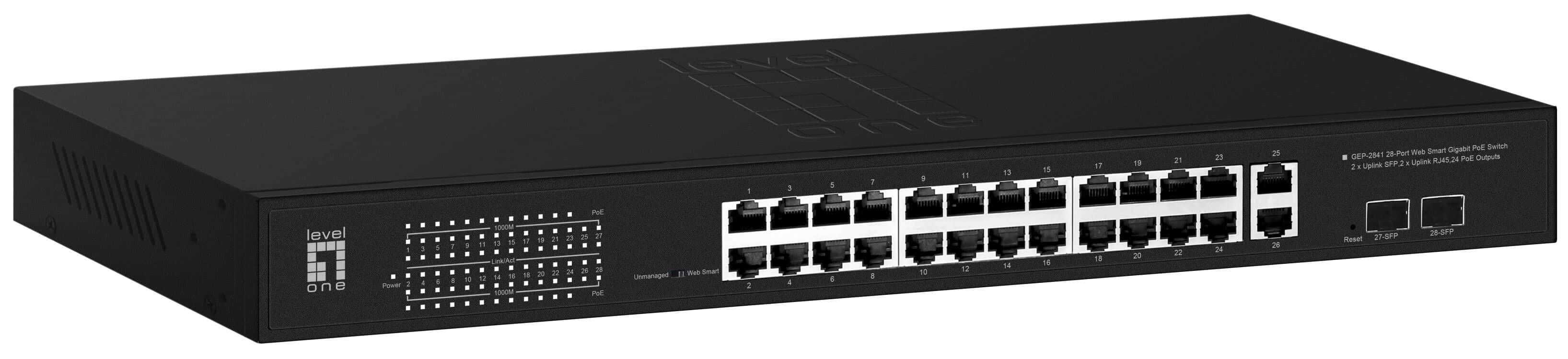 LevelOne GEP-2841 netwerk-switch Managed L2 Gigabit Ethernet (10/100/1000) Power over Ethernet (PoE) 1U Zwart (GEP-2841) thumbnail LevelOne GEP-2841 netwerk-switch Managed L2 Gigabit Ethernet (10/100/1000) Power over Ethernet (PoE) 1U Zwart (GEP-2841) thumbnail