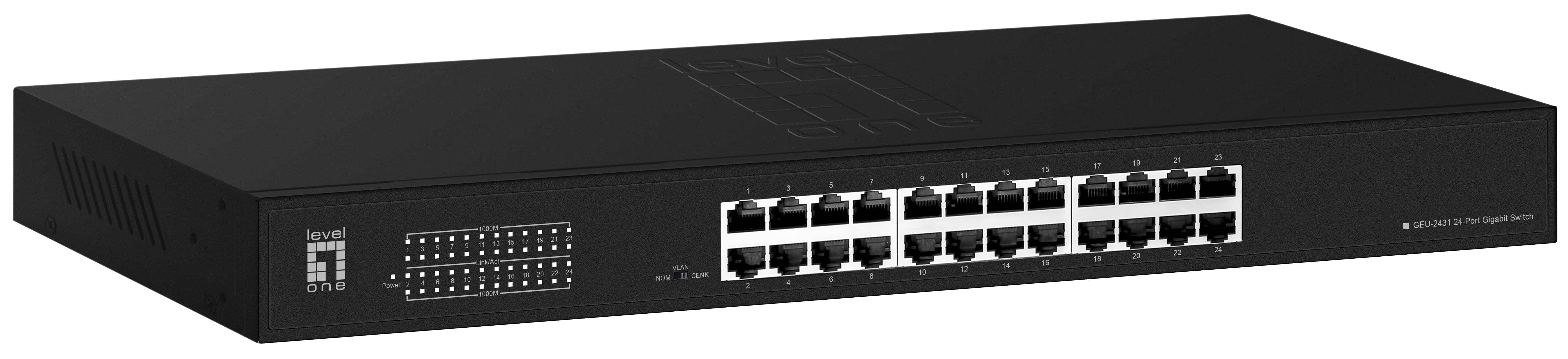 LevelOne Switch 24x GE GEU-2431 19\" Rack Mount Kit Unmanaged Gigabit Ethernet (10/100/1000) 1U Zwart (GEU-2431) thumbnail