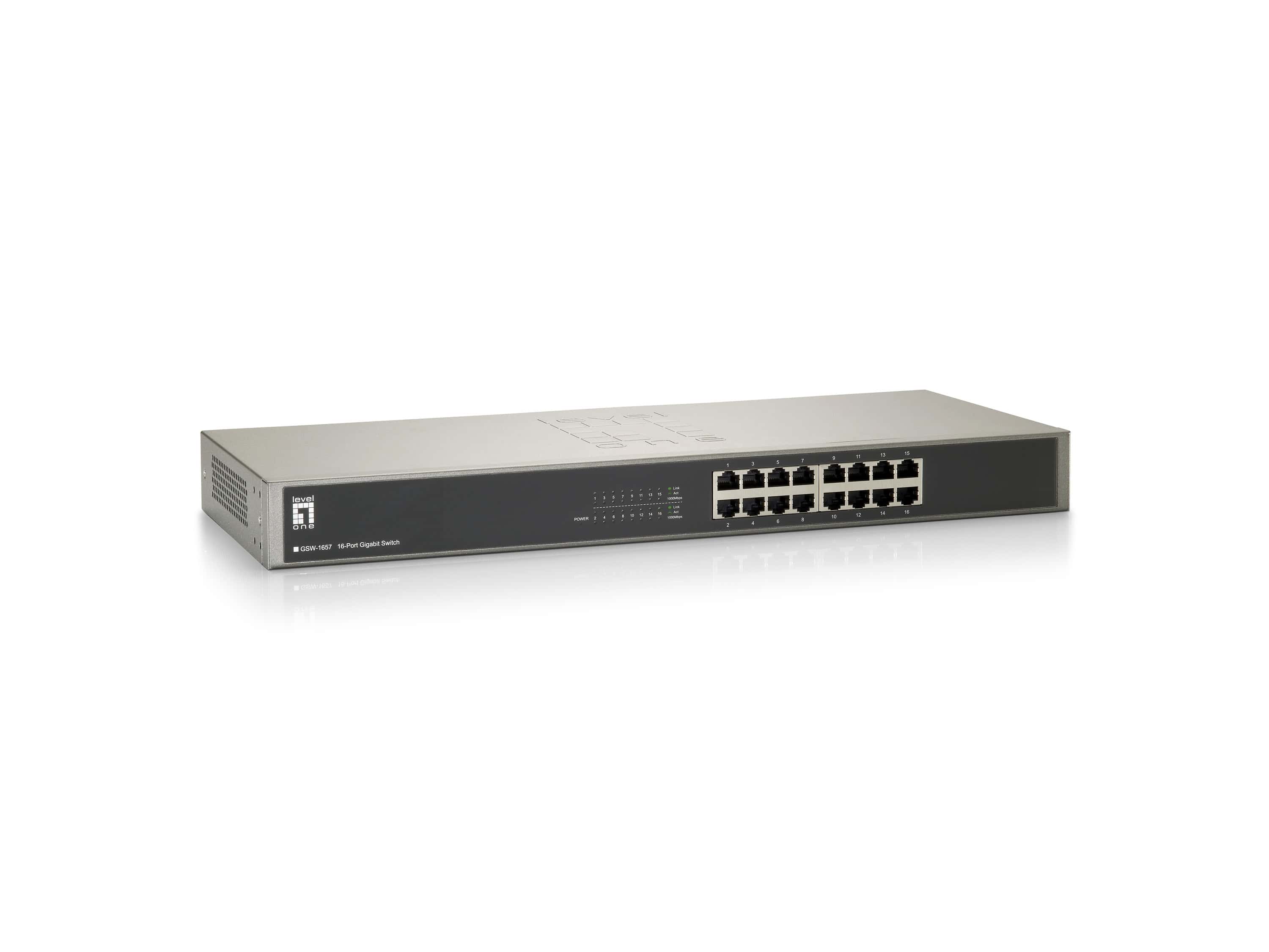 LevelOne GSW-1657 netwerk-switch Unmanaged Gigabit Ethernet (10/100/1000) Zwart, Grijs (GSW-1657) thumbnail