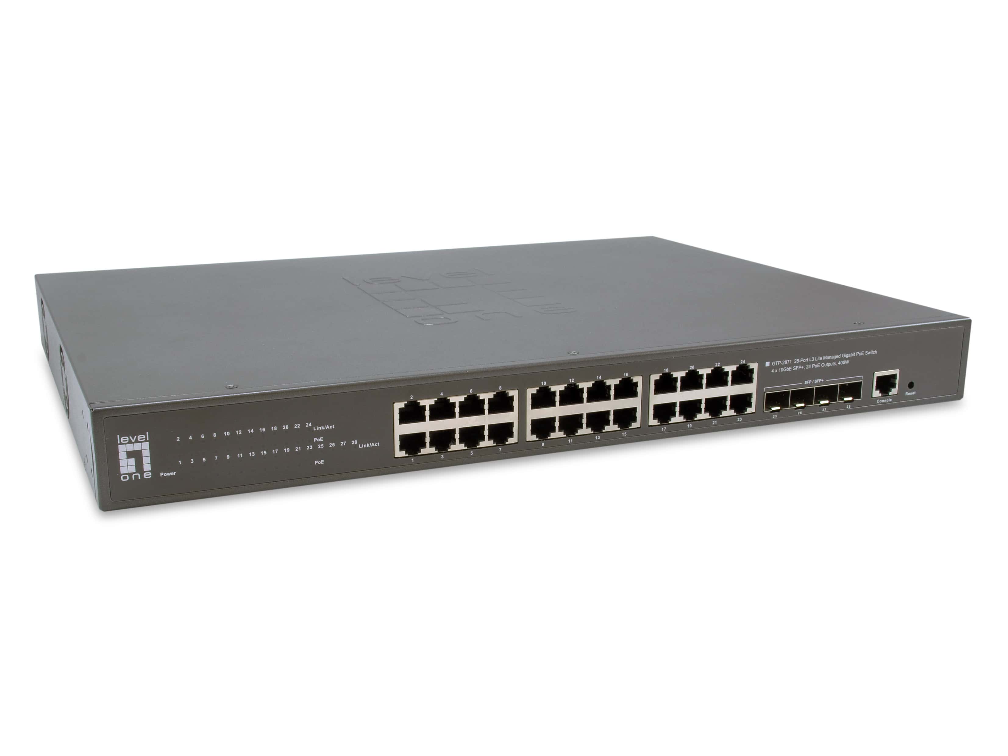 LevelOne GTP-2871 netwerk-switch Managed L3 Gigabit Ethernet (10/100/1000) Power over Ethernet (PoE) Grijs (GTP-2871) thumbnail LevelOne GTP-2871 netwerk-switch Managed L3 Gigabit Ethernet (10/100/1000) Power over Ethernet (PoE) Grijs (GTP-2871) thumbnail