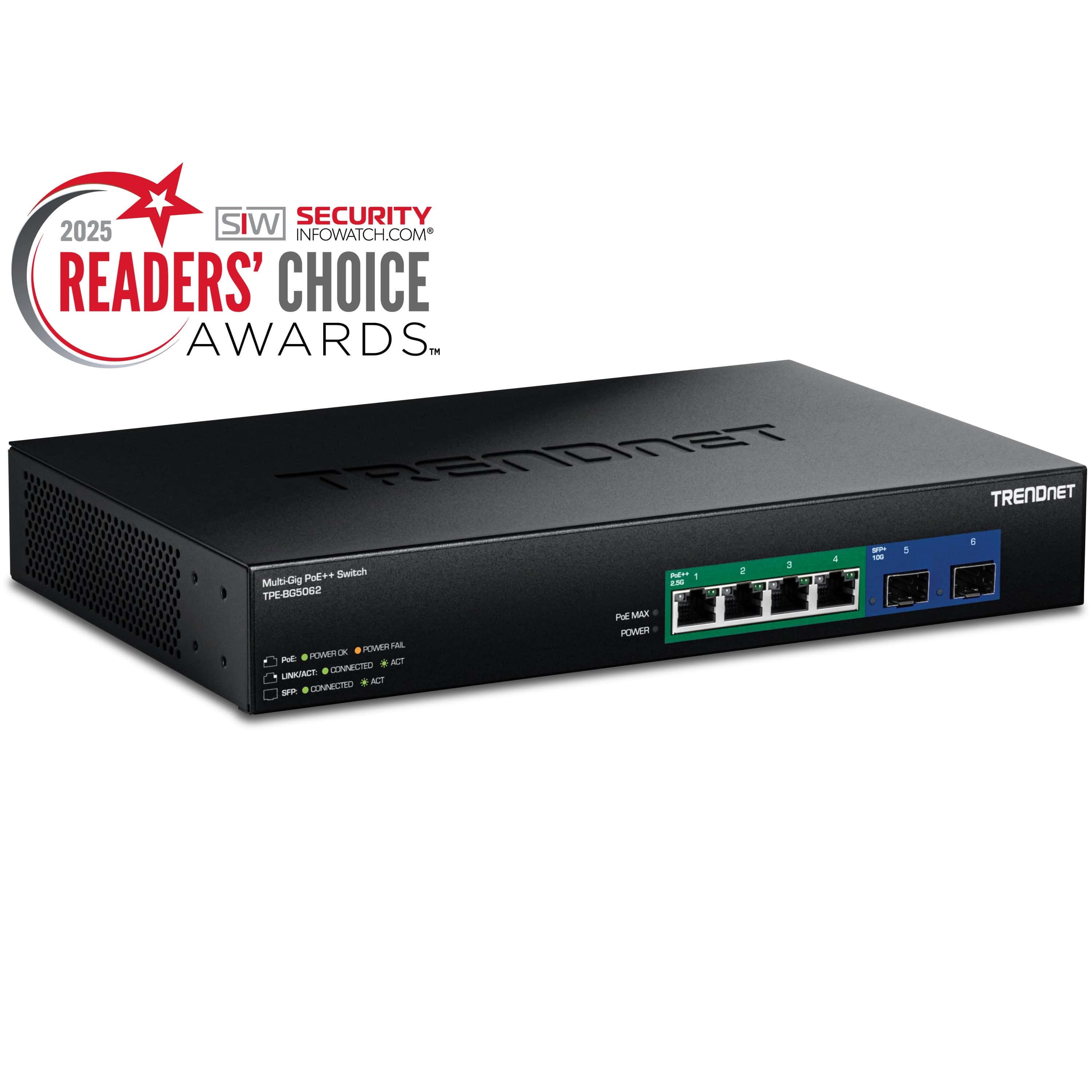 TRENDnet TPE-BG5062 Switch 240W 2.5G GaN Power PoE++ with 10G SFP+ Port - Switch - 6-port (TPE-BG5062) thumbnail