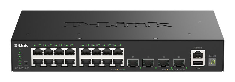 D-Link DGS-1530-20/E netwerk-switch Managed L2 Gigabit Ethernet (10/100/1000) Zwart (DGS-1530-20/E) thumbnail