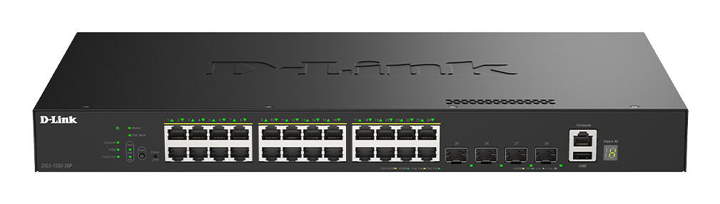 D-Link DGS-1530-28P/E netwerk-switch Managed L2 Gigabit Ethernet (10/100/1000) Power over Ethernet (PoE) Zwart (DGS-1530-28P/E) thumbnail