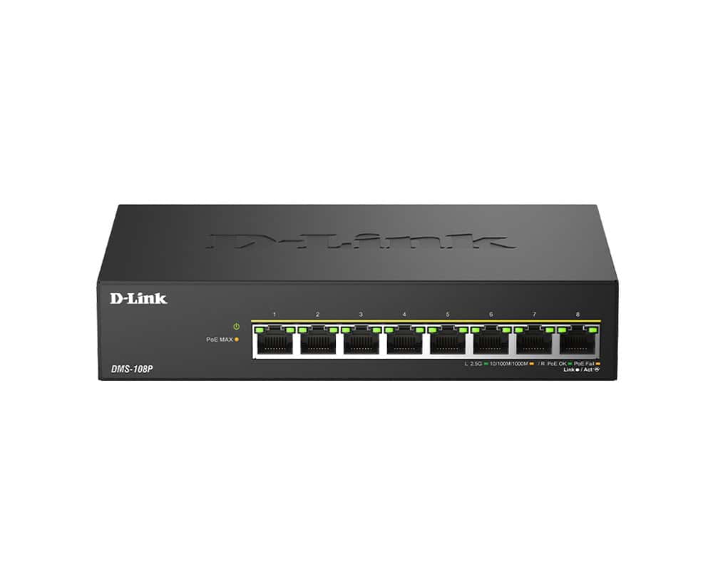D-Link DMS-108P/E netwerk-switch Unmanaged 2.5G Ethernet (100/1000/2500) Power over Ethernet (PoE) Zwart (DMS-108P/E) thumbnail