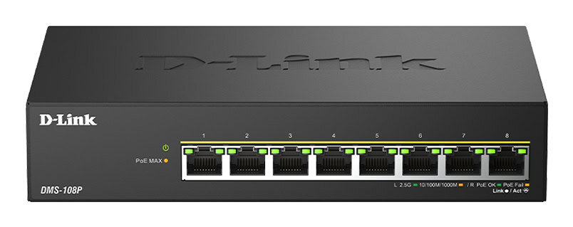 D-Link DMS-108P/E netwerk-switch Unmanaged 2.5G Ethernet (100/1000/2500) Power over Ethernet (PoE) Zwart (DMS-108P/E) thumbnail
