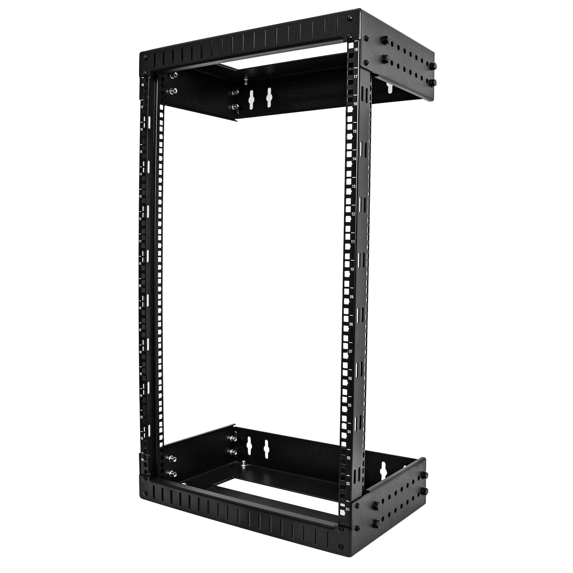 StarTech.com 2 Post 18U Heavy-Duty Wandmonteerbare Server Rack, 19 Open Frame Netwerk Rack met Verstelbare Diepte, Data Rack voor IT/AV/Patchpaneel/Computer Apparatuur, Incl Kooimoeren en Schroeven (RACK-18U-20-WALL-OA) thumbnail