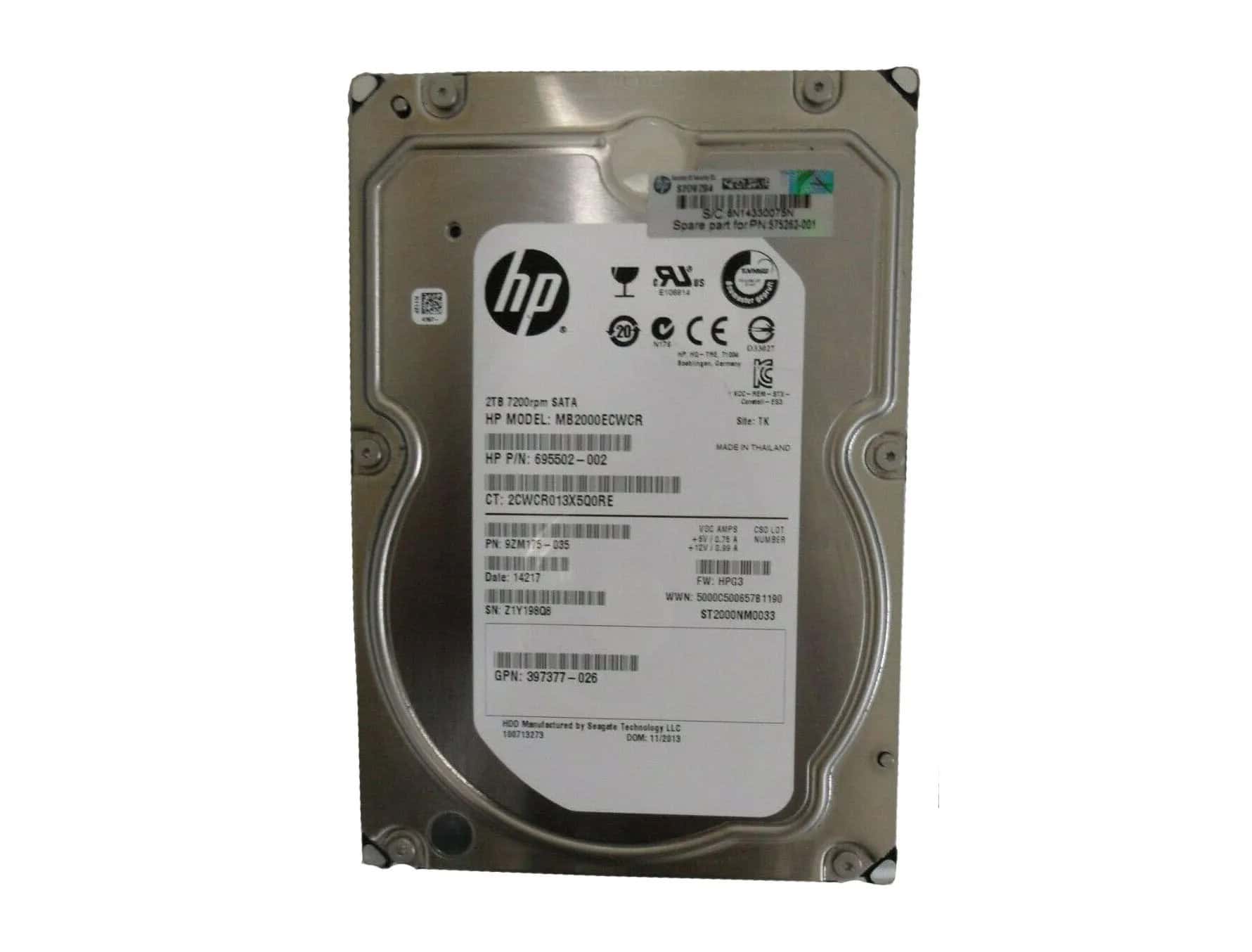 HP 2TB 3G SATA 7.2K LFF 3.5 (694372-001-RFB) thumbnail