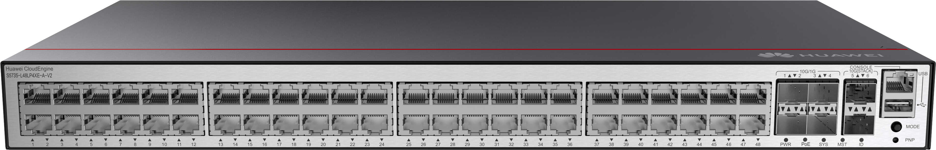 Huawei CloudEngine S5735-L48LP4XE-A-V2 Managed L3 Gigabit Ethernet (10/100/1000) Power over Ethernet (PoE) 1U Zwart, Zilver (S5735-L48LP4XE-A-V2) thumbnail Huawei CloudEngine S5735-L48LP4XE-A-V2 Managed L3 Gigabit Ethernet (10/100/1000) Power over Ethernet (PoE) 1U Zwart, Zilver (S5735-L48LP4XE-A-V2) thumbnail