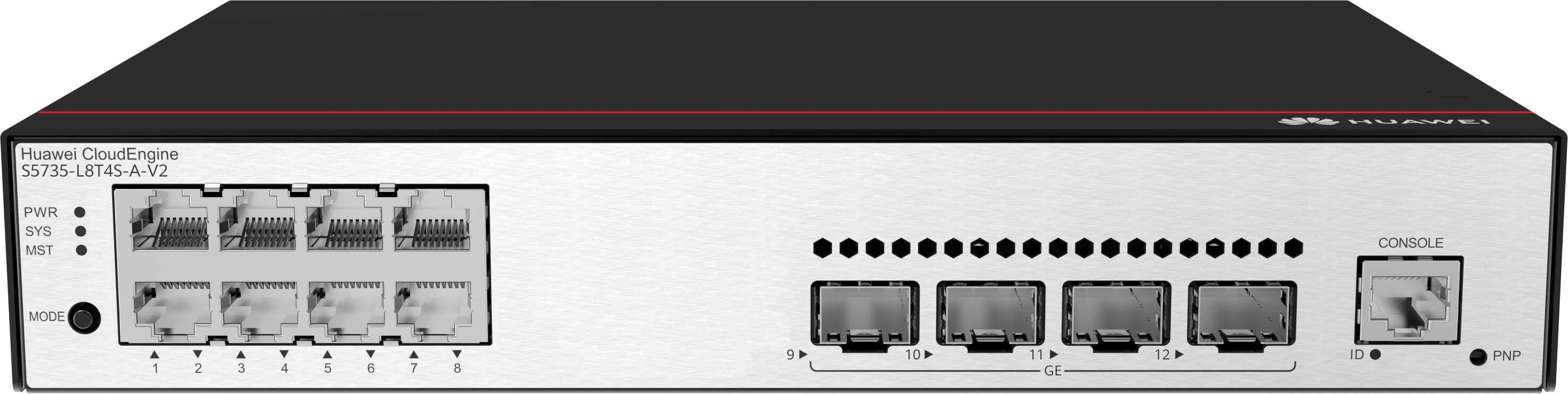 Huawei CloudEngine S5735-L8T4S-A-V2 Managed L3 Gigabit Ethernet (10/100/1000) 1U Zwart, Zilver (S5735-L8T4S-A-V2) thumbnail