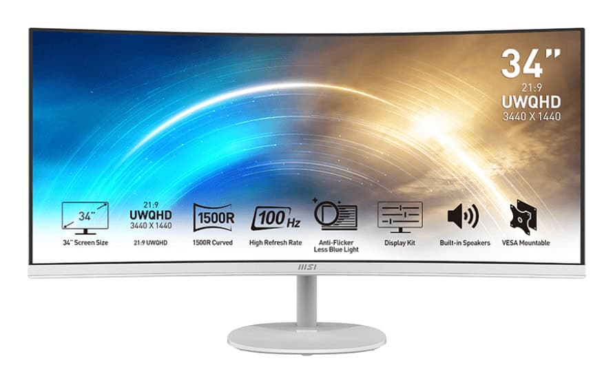 MSI Pro MP341CQWDE computer monitor 86,4 cm (34") 3440 x 1440 Pixels UltraWide Quad HD Wit (9S6-3PB2CT-038) thumbnail
