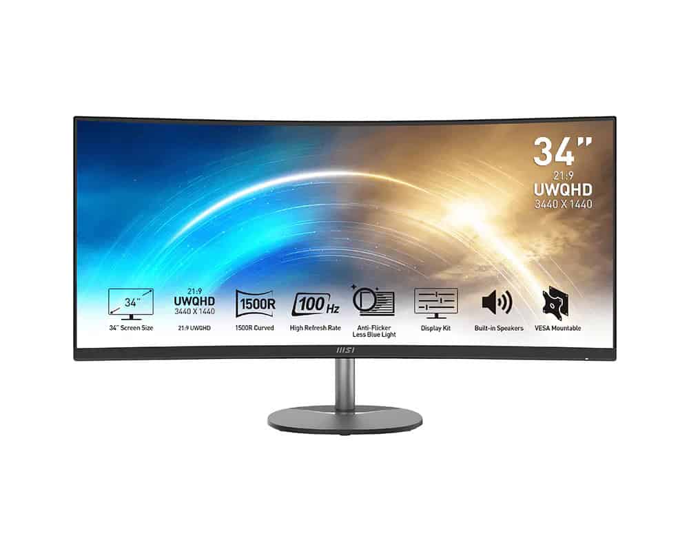 MSI PRO MP341CQDE Office Monitor - QHD Curved Panel, 100 Hz, Lautsprecher, WQHD Auflösung 3.440 x 1.440 | Reaktionszeit 1ms (9S6-3PB2CT-042) thumbnail