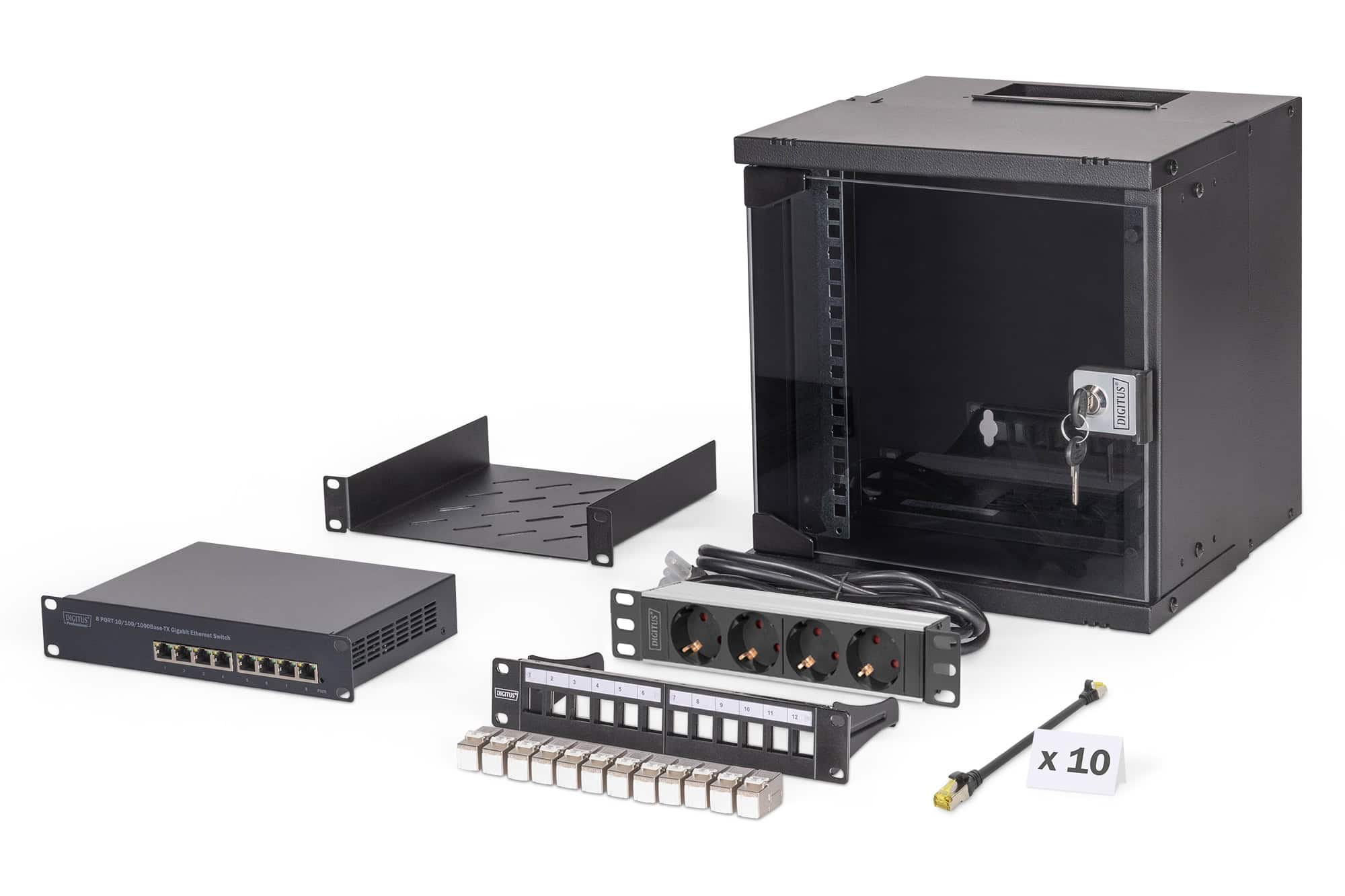 DIGITUS 10 Netzwerk-Set 6HE Wandgehuse und Zubehr schwarz (DN-49101-SET) thumbnail