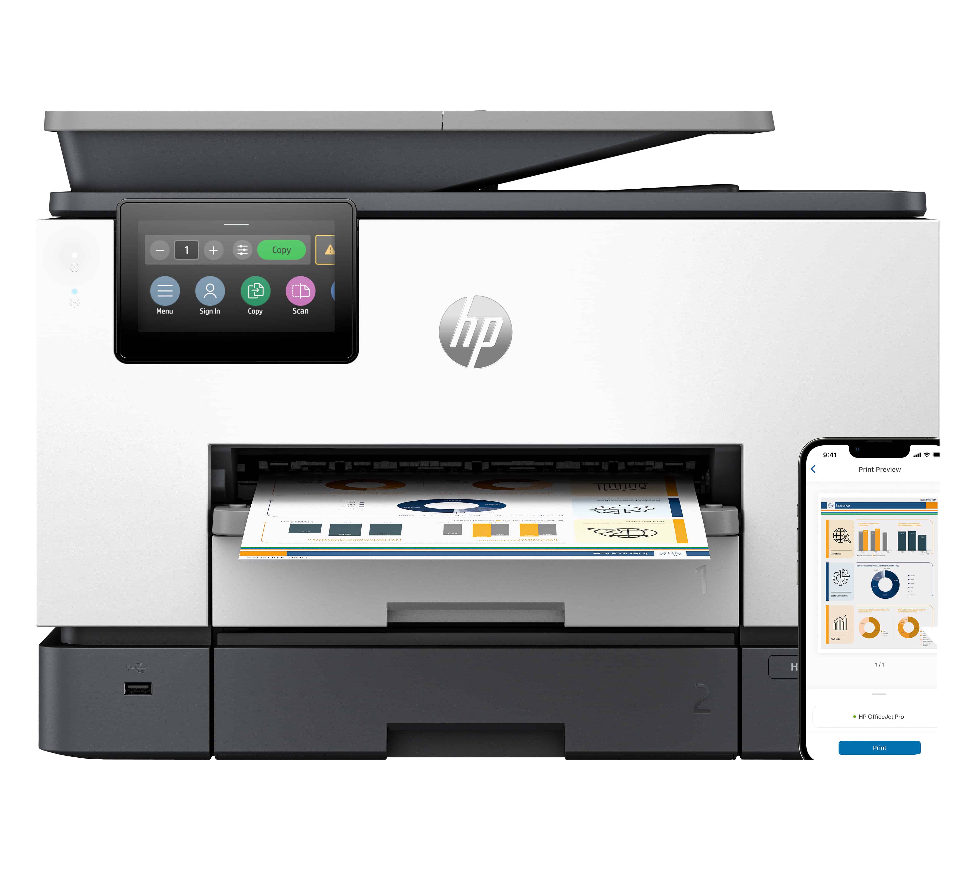 HP OfficeJet Pro 9130b Draadloos All-in-One Kleur Printer, Dubbelzijdig printen; Kopieerapparaat, Scanner (4U561B#686) thumbnail