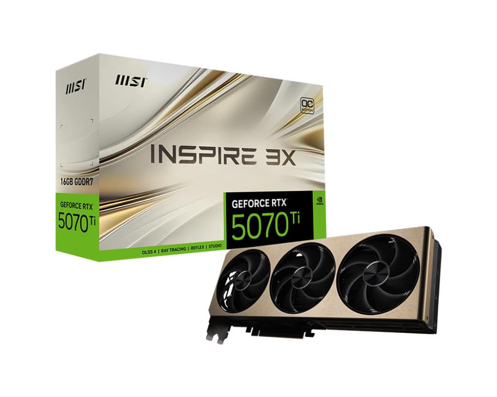 MSI GeForce RTX 5070 Ti 16G INSPIRE 3X OC PLUS NVIDIA 16 GB GDDR7 (5070TI16GINSP3XOCP) thumbnail
