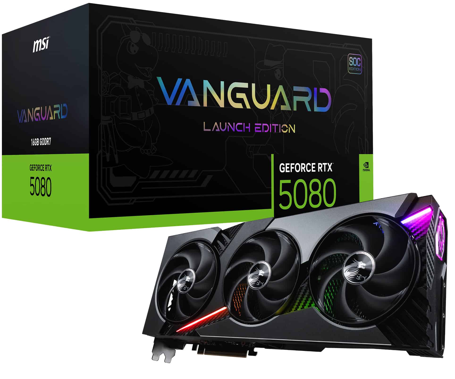 MSI GeForce RTX 5080 16G VANGUARD SOC LAUNCH EDITION NVIDIA 16 GB GDDR7 (508016GVANGSOCLAUN) thumbnail