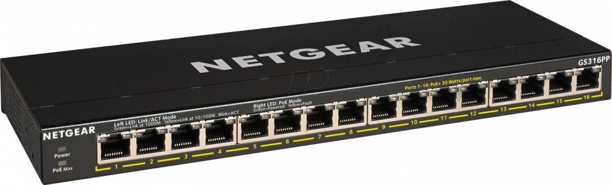 NETGEAR GS316P SOHO Unmanaged Switch [16x Gigabit Ethernet PoE+, 115W] (GS316P-100EUS-PROMO) thumbnail