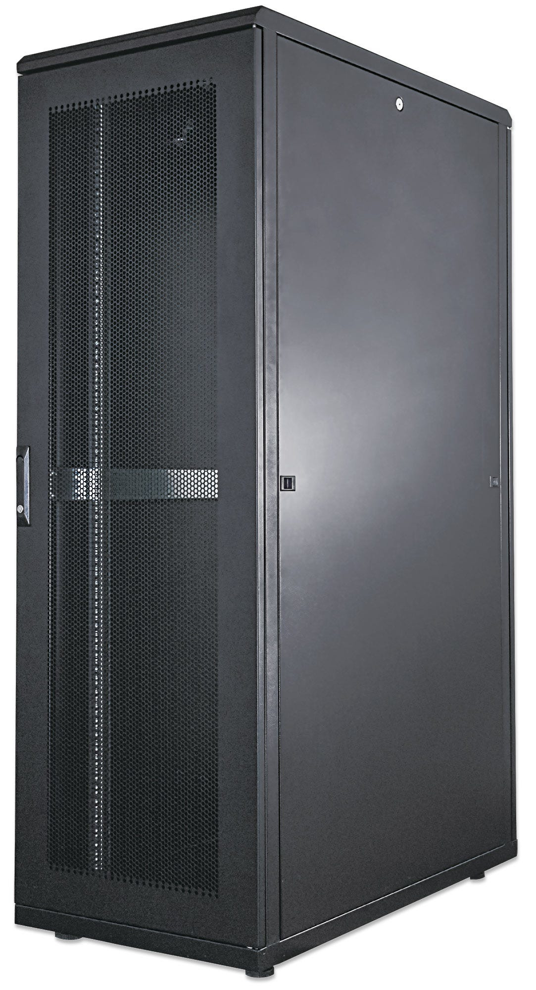 Intellinet 19" serverkast vrijstaand, 42U, 600x1000 mm (breedte x diepte), zwart, bouwpakket (flatpack), max. 1500 kg, meerpuntsdeurslot, 1 slot per zijpaneel, bruikbare diepte 123–773 mm, IP20, staal (713269) thumbnail
