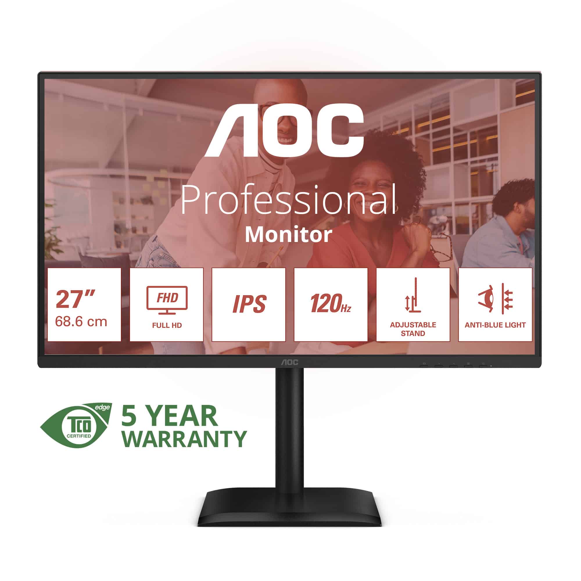 AOC 27E4U computer monitor 68,6 cm (27) 1920 x 1080 Pixels Full HD LED Zwart (27E4CV) thumbnail