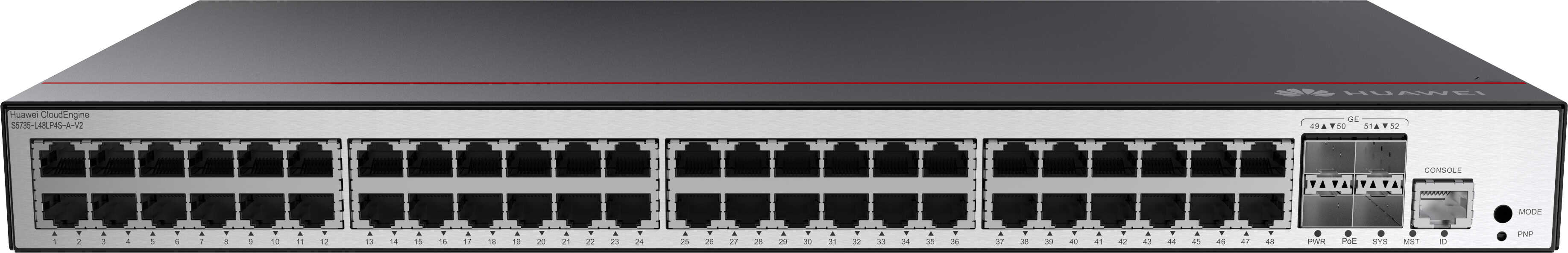 Huawei CloudEngine S5735-L48LP4S-A-V2 Managed L3 Gigabit Ethernet (10/100/1000) Power over Ethernet (PoE) 1U Zwart, Zilver (S5735-L48LP4S-A-V2) thumbnail
