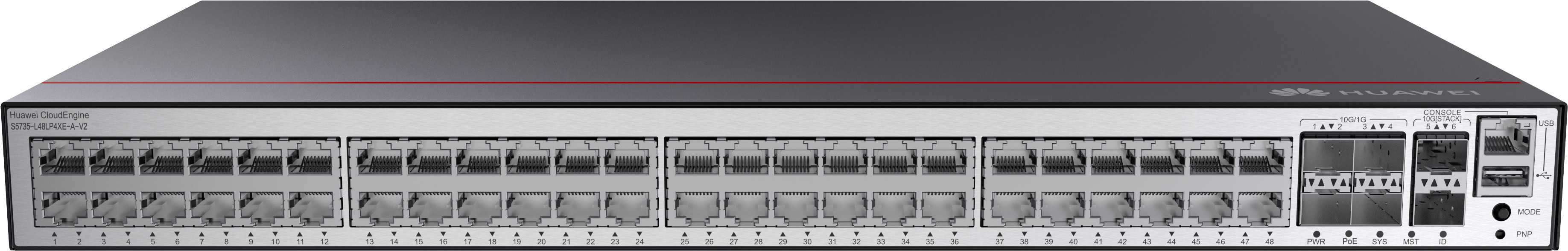 Huawei CloudEngine S5735-L48LP4XE-A-V2 Managed L3 Gigabit Ethernet (10/100/1000) Power over Ethernet (PoE) 1U Zwart, Zilver (S5735-L48LP4XE-A-V2) thumbnail