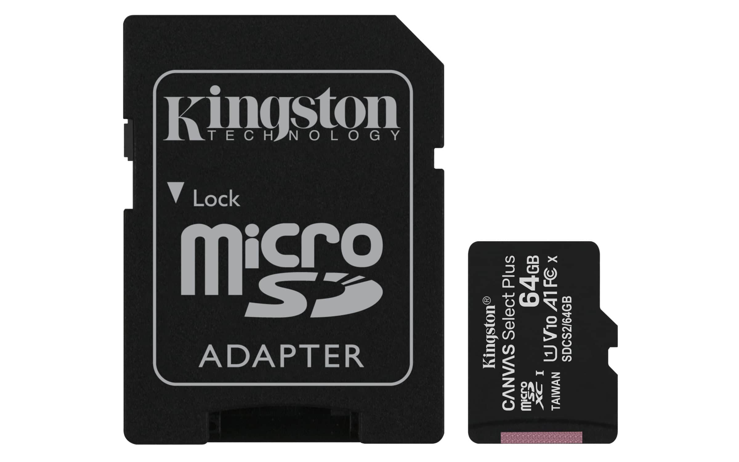 Kingston Technology 64GB micSDXC Canvas Select Plus 100R A1 C10 drievoudig pakket + enkele ADP (SDCS2/64GB-3P1A) thumbnail