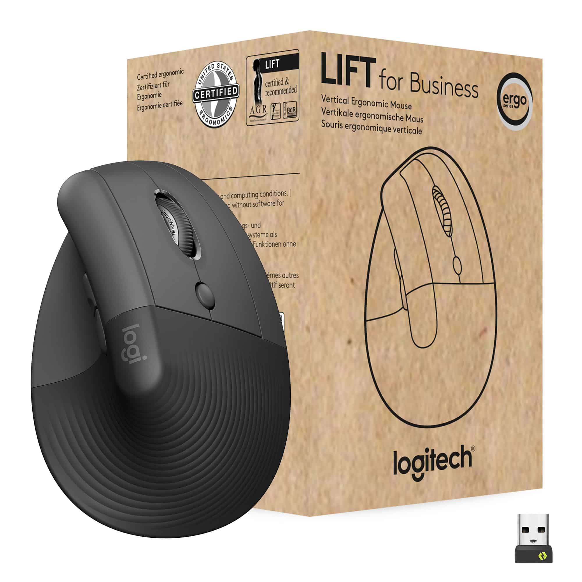Logitech Lift for Business muis Kantoor Rechtshandig RF-draadloos + Bluetooth Optisch 4000 DPI (910-006494) thumbnail