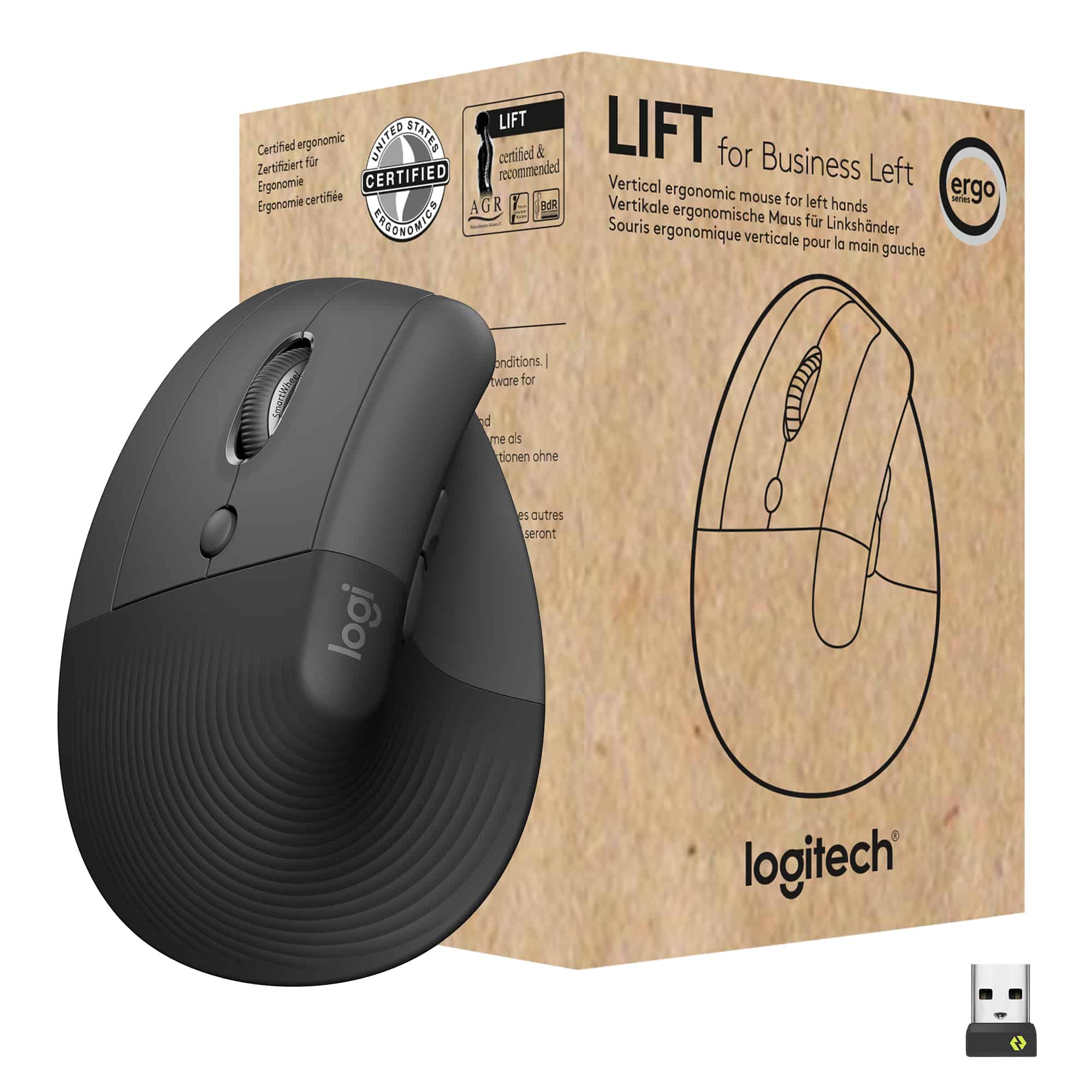 Logitech Lift for Business muis Linkshandig RF-draadloos + Bluetooth Optisch 4000 DPI (910-006495) thumbnail