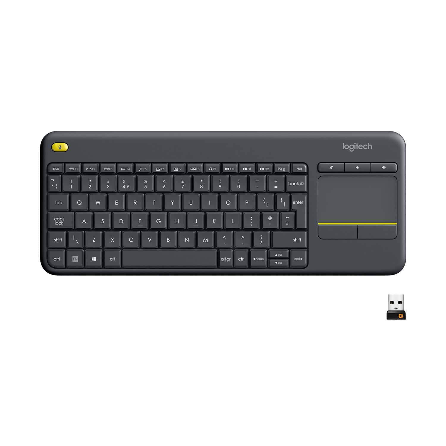 Logitech K400 Plus Tv toetsenbord RF Draadloos QWERTY US International Zwart (920-007145) thumbnail