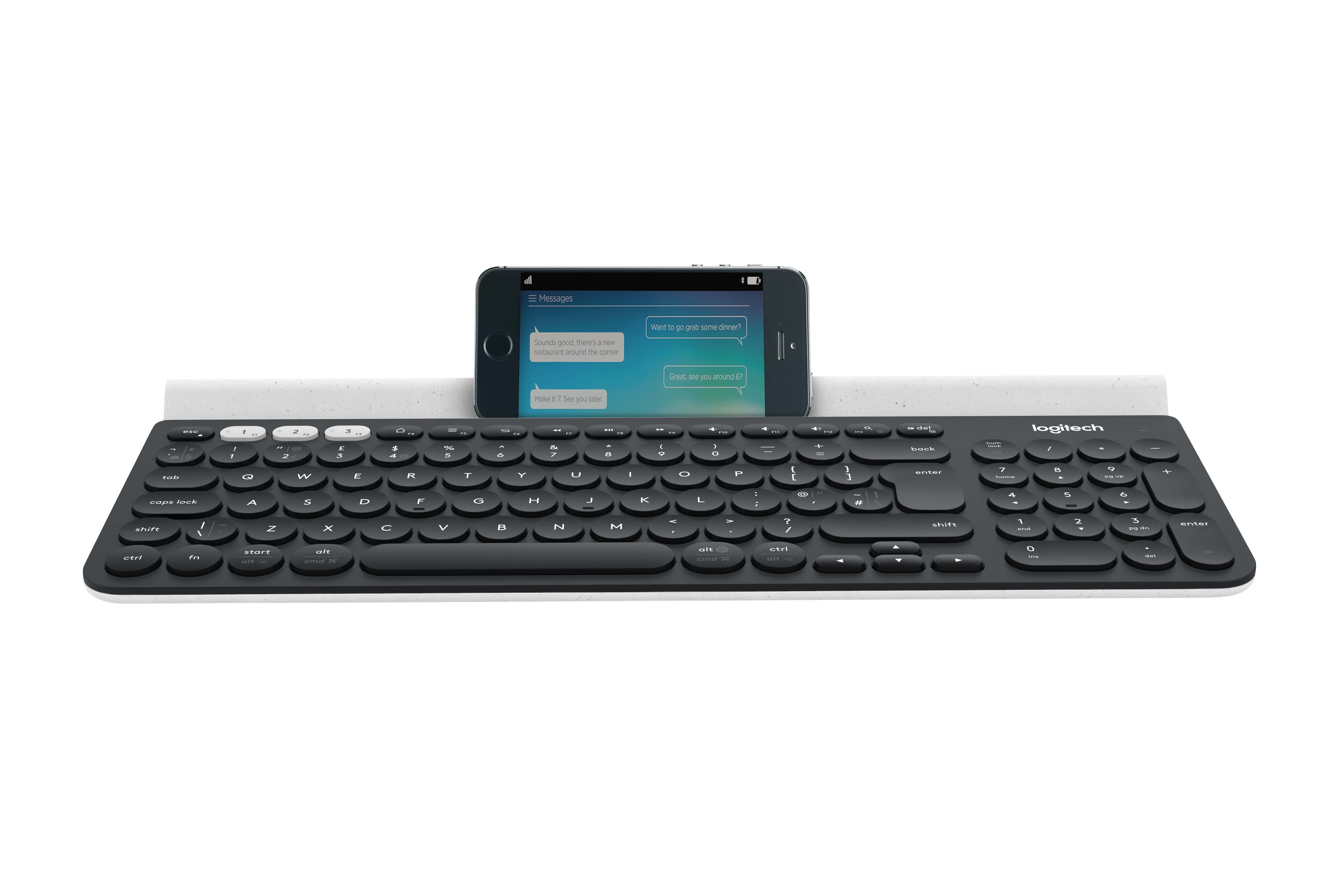 Logitech K780 Multi-Device Wireless Keyboard toetsenbord RF-draadloos + Bluetooth QWERTY Engels Grijs, Wit (920-008041) thumbnail Logitech K780 Multi-Device Wireless Keyboard toetsenbord RF-draadloos + Bluetooth QWERTY Engels Grijs, Wit (920-008041) thumbnail