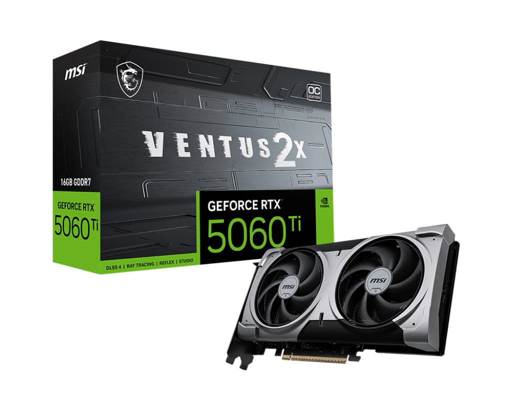 MSI VENTUS GeForce RTX 5060 TI 16G 2X OC PLUS NVIDIA 16 GB GDDR7 (GEFORCE RTX 5060 TI 16G VENTUS 2X OC PLU) thumbnail