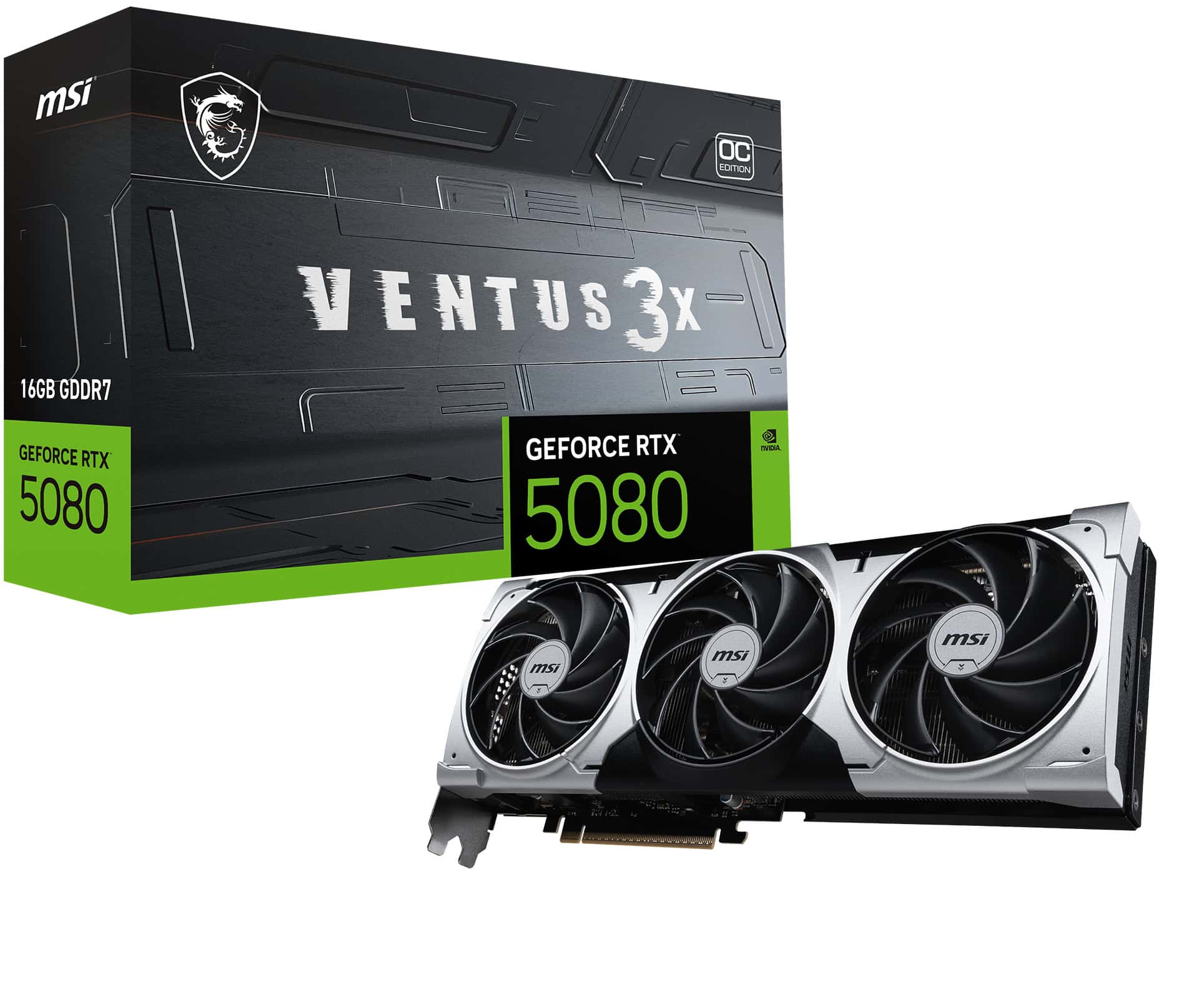 MSI VENTUS GEFORCE RTX 5080 16G 3X OC PLUS videokaart NVIDIA 16 GB GDDR7 (GEFORCE RTX 5080 16G VENTUS 3X OC PLUS) thumbnail