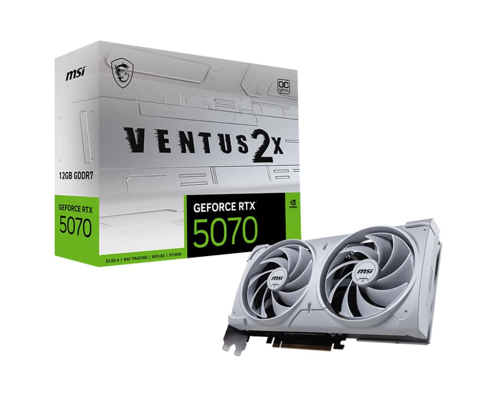 MSI GeForce RTX5070 VENTUS 2X OC White NVIDIA GeForce RTX 5070 12 GB GDDR7 (RTX 5070 12G VENTUS 2X OC WHITE) thumbnail